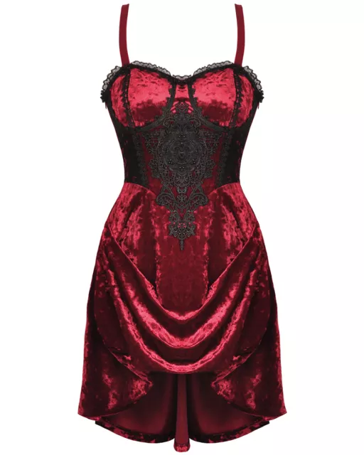 Dark In Love Gothic Punk Vampire Evening Mini Dress Red Crush Velvet Black Lace