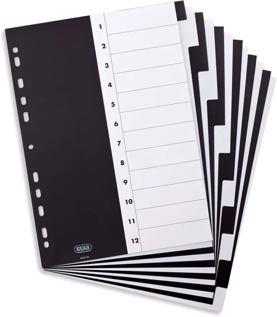 3 x Register Kunststoff A4 blanko 12 Blatt Schwarz / Weiß Elba Piano 400006561 2