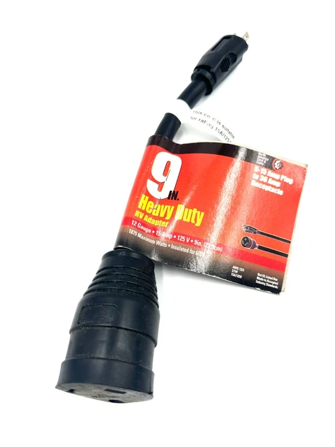 Adaptador de alta resistencia para RV de 9"" con cable y cable de 9"" calibre 12 15 amperios 125 V