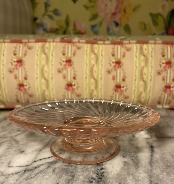 Simply Shabby Chic Pink Swirl Glass Bath Vanity Soap/Trinket Dish Rachel Ashwell