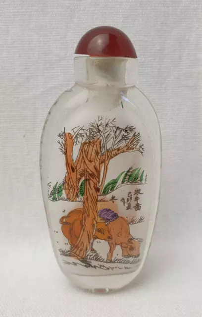 Inside Reverse Painted Chinese Glass Snuff Bottle With Original Red Stopper