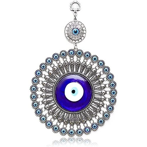 Evil Eye Wall Hanging Turkish Amulet Decoration Blue Glass 5 Inches