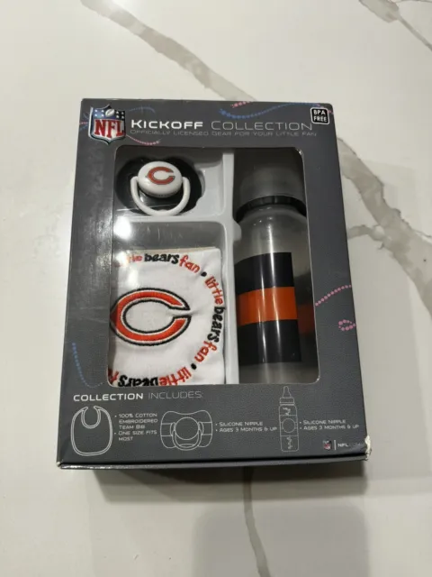 Chicago Bears Kickoff Collection Baby’s First Set Of Bib Pacifier And Bottle New