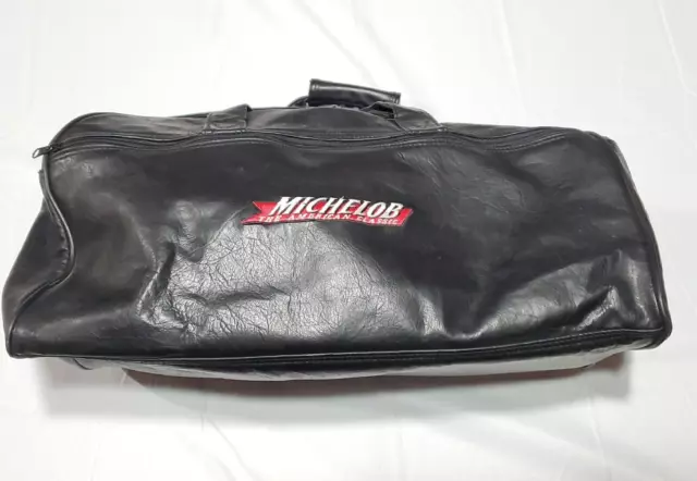 Vintage Michelob Black Red Faux Leather Duffle Bag Luggage Gym bag 20" x 9"