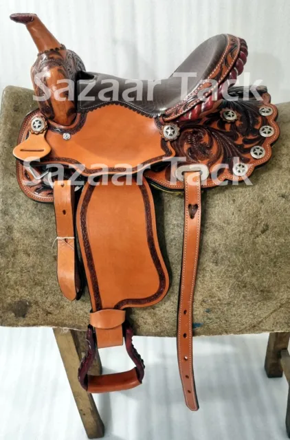 Turquoise Western Saddle Barrel Racing Horse Tack Pleasure Floral Tooled Leather