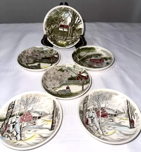 Vintage Johnson Brothers Friendly Village Mini Plates Butter Pat Dishes Set Of 6