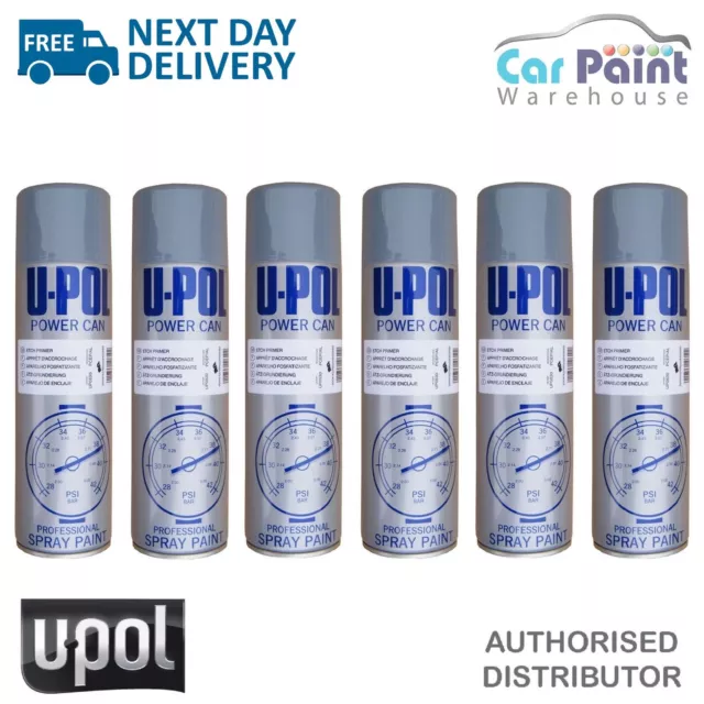 6 x U-POL Power Can Etch Primer 500ml Aerosol Spray Cans UPOL Powercan