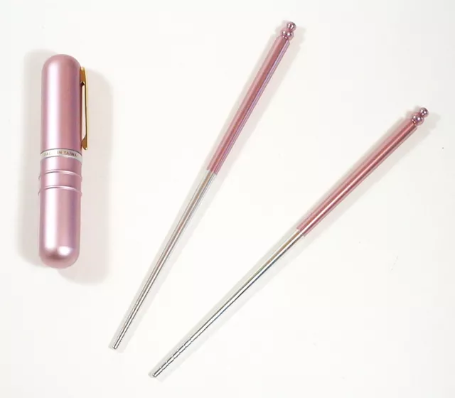 Deluxe PINK Portable Pen Pocket Size Aluminum Chopsticks with Carrying Case NEW