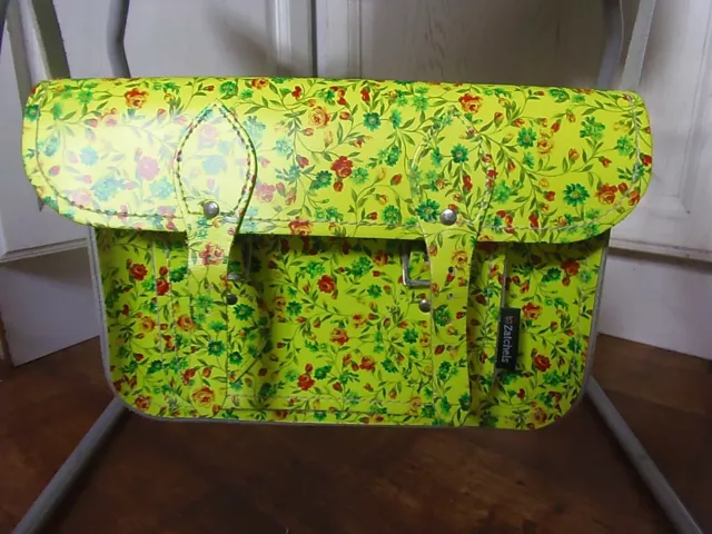 NEW Zatchels Fluorescent Yellow Leather Cross Body Satchel Bag school rav