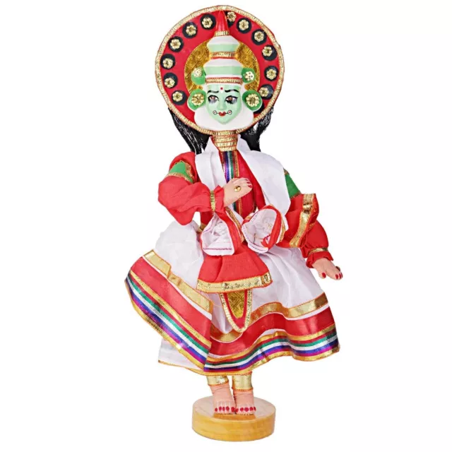Muñeca masculina bailarina pintada a mano de tela y papel maché Kathakali...