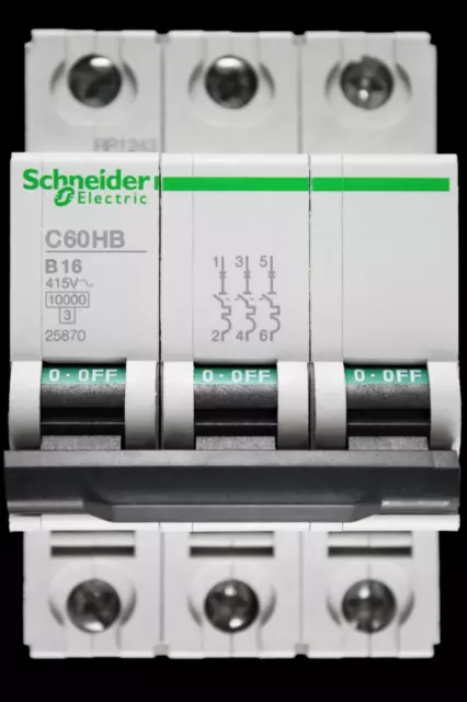 SCHNEIDER 16 AMP TYPE B 10kA TRIPLE POLE MCB CIRCUIT BREAKER C60HB 25870