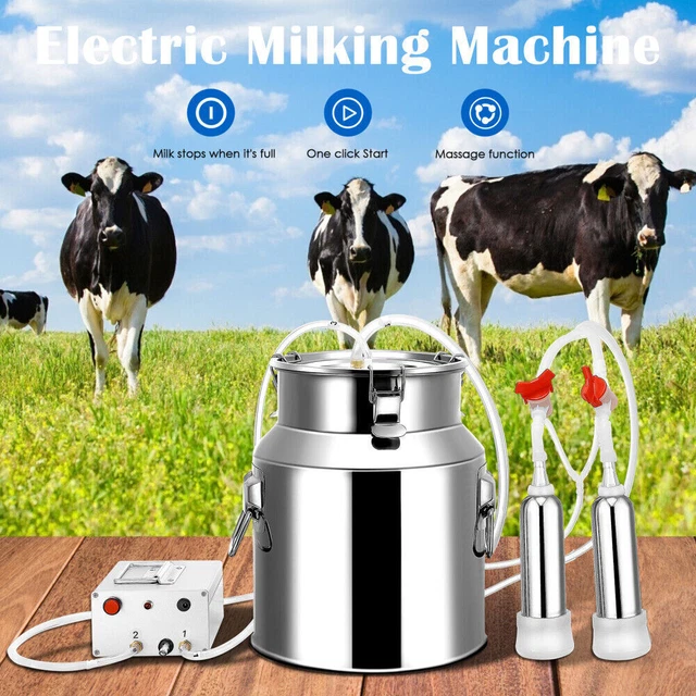 14L Electric Cow Milking Machine Auto-Stop Dual Heads Vacuum Pulsating Milker