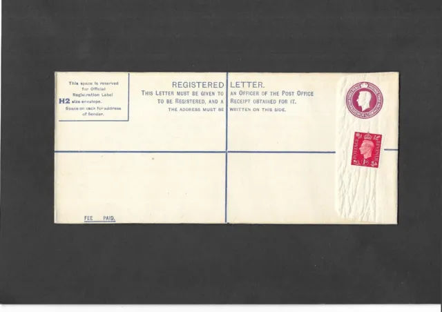 GB Postal Stationery 1940 KGVI 41/2d puce Registered Envelope size H2 H&B RP51