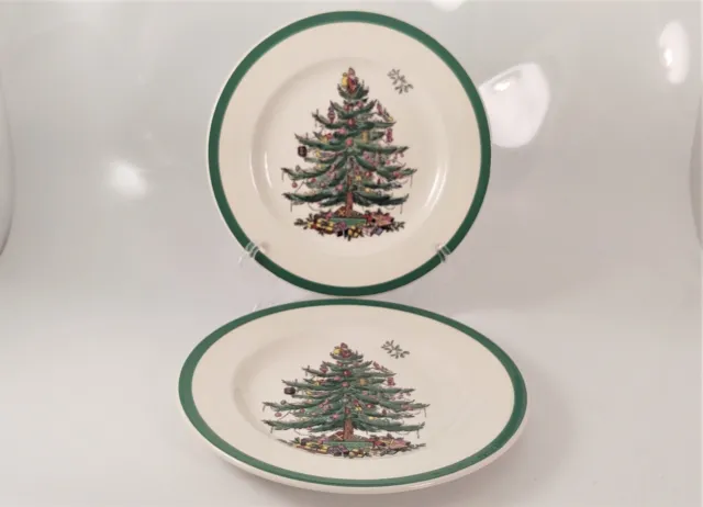 Set of 2 Spode Christmas Tree 7 3/4" Salad Plates - Made in England