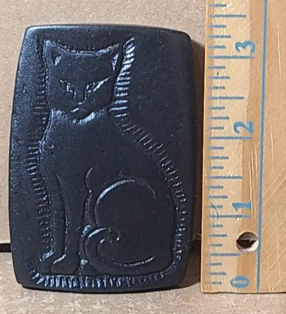 Owen Irish Turf Craft Ballyshannon Ireland Black Wood Carved Cat Mini Plaque ~3"