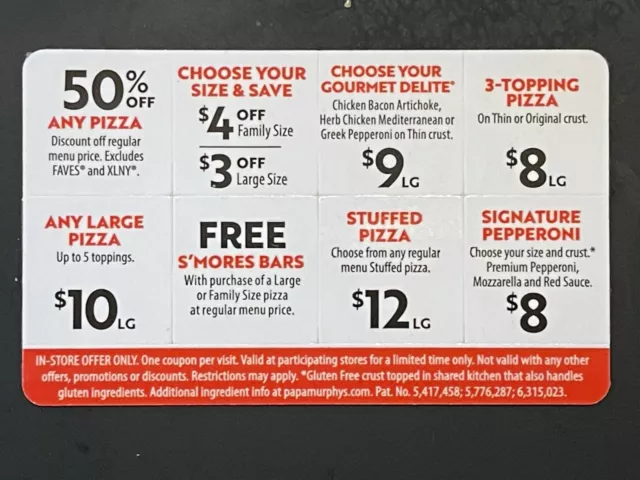 Papa Murphy's Pizza - Coupon Discount Fundraising Peel-A-Deal Card - $52 Savings