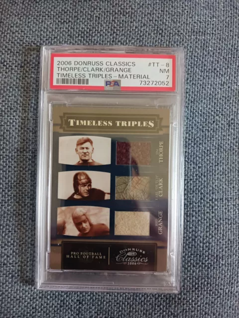 2008 donruss classics thorpe/clark/grange timeless triples-material psa 7 2008 donruss classics thorpe/clark/grange timeless triples-material psa 7