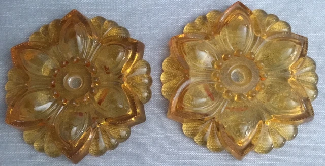 Vintage Pressed Amber Glass Curtain Rosettes Set Of 2