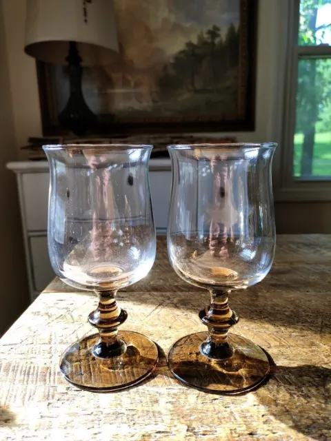 Vintage Pair of Libbey Glass 1970s Tulip  Brown  Wine Glass 6" Tall