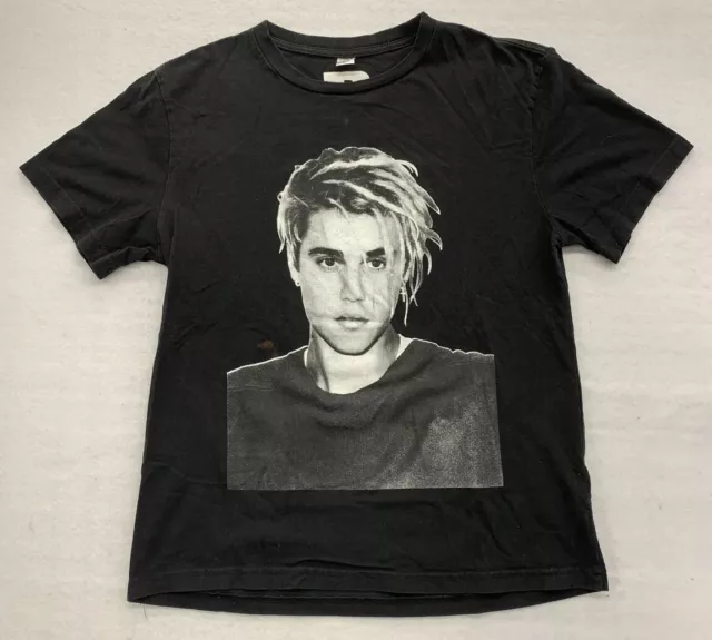 Justin Bieber T-Shirt Medium Black 2017 Tour Shirt Photo Graphic Tee 100% Cotton