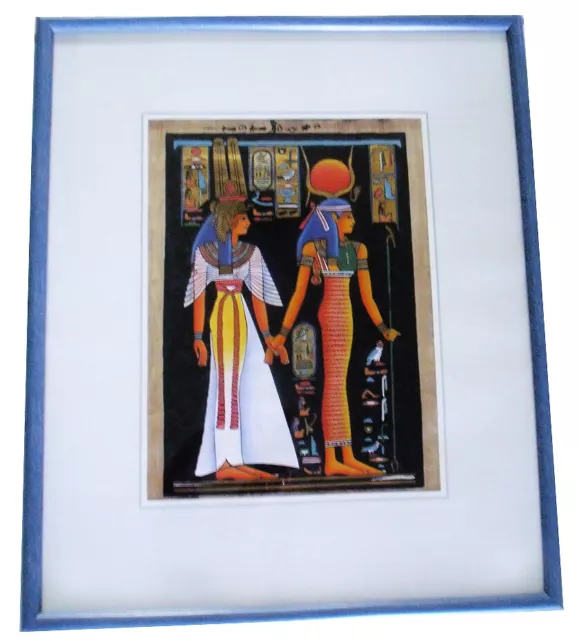 Bild, Wandblid,  Ägypten "Ramses mit Frau" Papyrus im Echtholzrahmen 53 x 64 cm