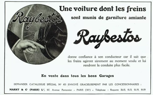 Publicité Advertising 109 1925   Raybestos freins voiture garniture amiante