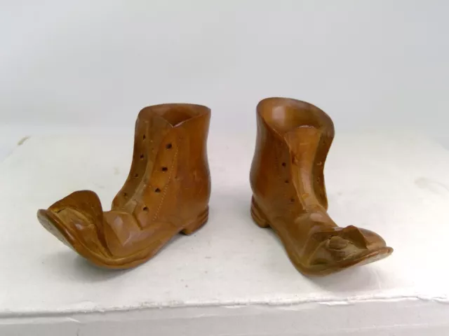 Vintage Pair of Folk Art Carved Wood Boots