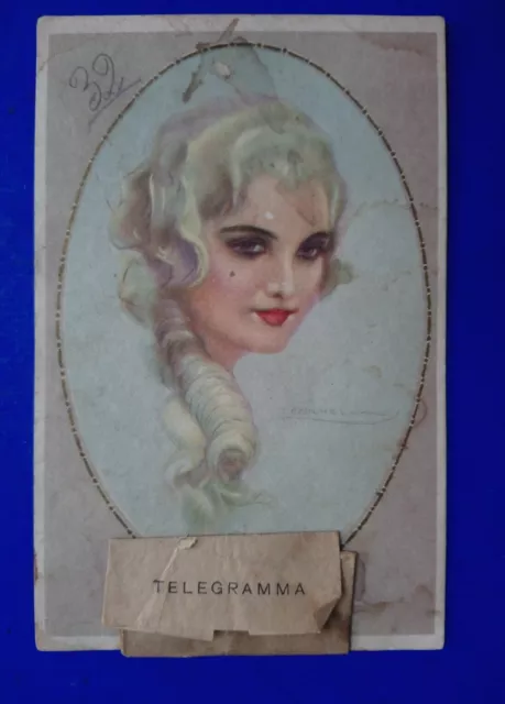 🔵 Cartolina Art Nouveau Volto Di Donna Con Telegramma Illustratore Corbella 🤣