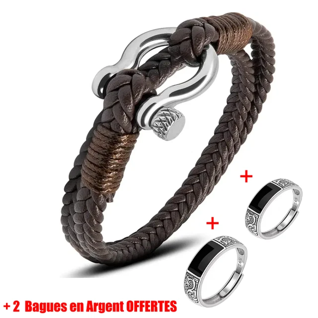 Bracelet Homme En Cuir Tressé Avec Fermoir Acier - Gourmette Style Casual, Neuf Avec étiquettes