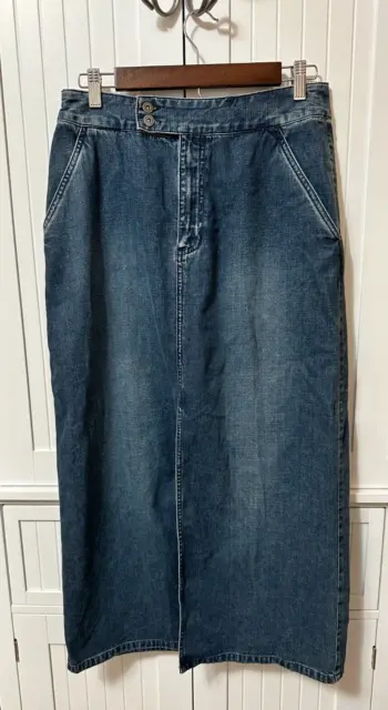 Liz Claiborne Lizwear Washed Denim Jean Skirt Size 8 Front Slit Midi Length