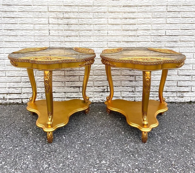Rare Vintage Baroque or French Provincial Style Gold Side Tables by Montalbano
