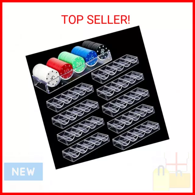 Yulejo 10 Pieces Poker Chip Trays Acrylic Poker Chip Rack Poker Chip Holder Poke