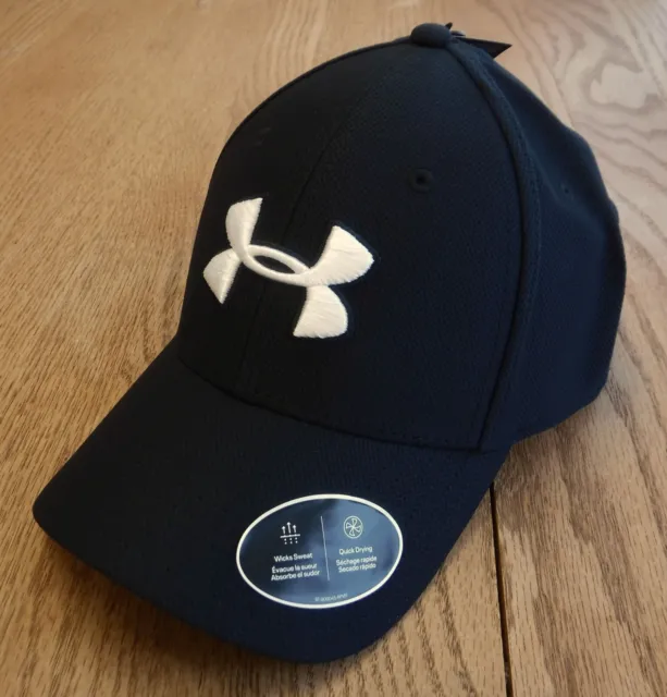 NWT UNDER ARMOUR "Blitzing II" Mens Flex Fitted Hat-L/XL @$22 BLACK/WHITE Logo