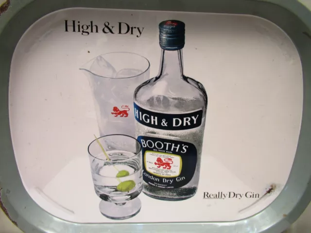 Vintage High & Dry Booth'S London Dry Gin Advertising Tin Tray Serving Distill"2 3