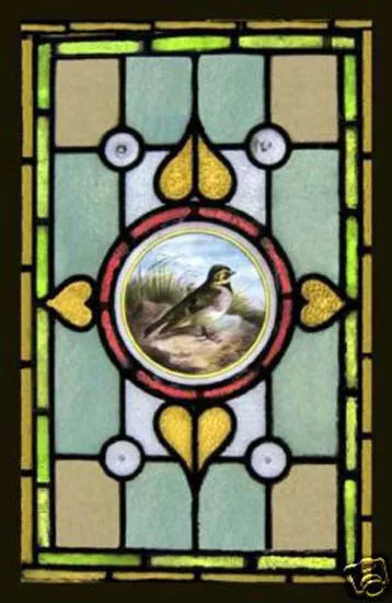 Antique Victorian Stained Glass Window FEATHERED FRIEND