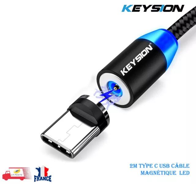 USB Type C Câble de Charge Magnétique LED Téléphone Portable Cordon 2M KEYSION