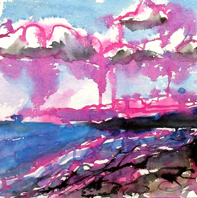 ORIGINAL ABSTRACT INK Painting Newlyn Beach No 2 Cornwall by Ann Marie ...
