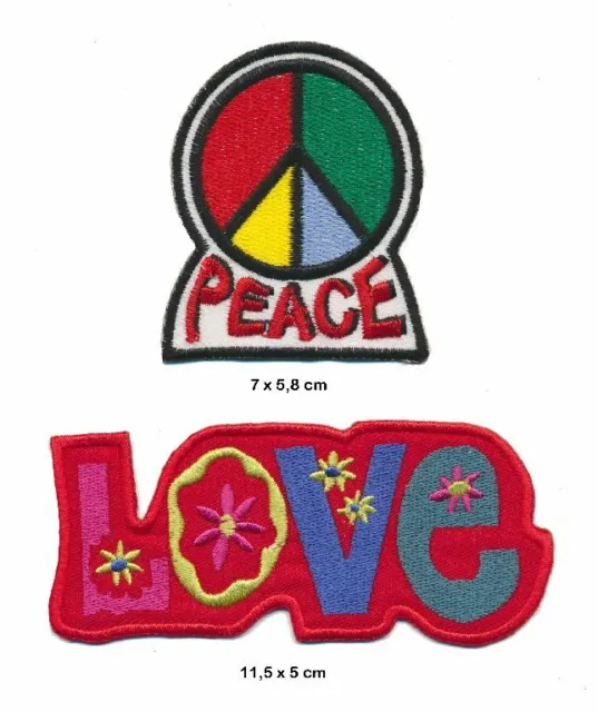 LOVE and PEACE Aufnäher Patches Bügelbild Aufbügler 2 Stück Hippie Flowerpower
