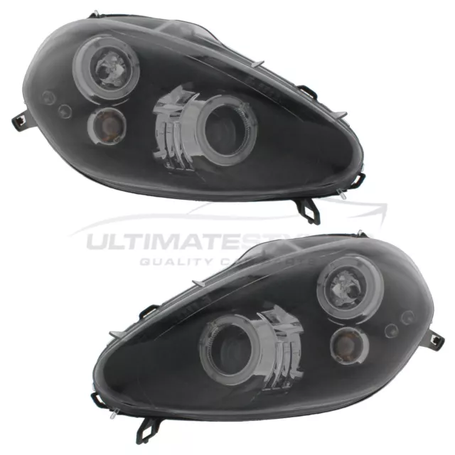 Fits Fiat Grande Punto Headlights 2006-08 Projector Twin Angel Eyes Black Halo