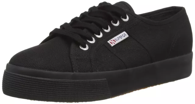 Superga Unisex Low-Top Sneakers Full Black Lace Up Platform Fashion Sneakers