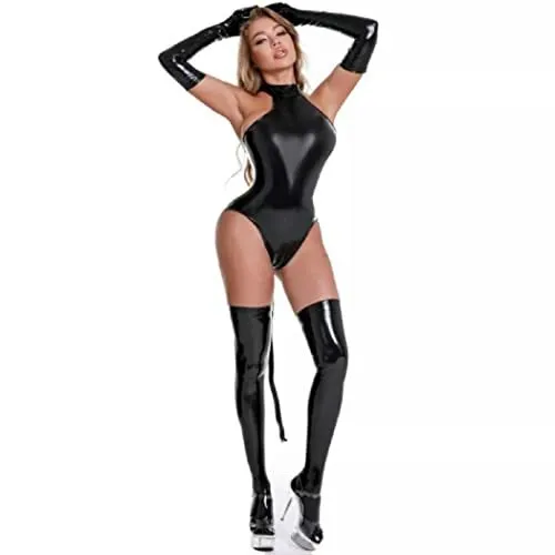 Top Totty Black Gothic Sexy Role Play Pole Dancer Backless Leather Lingerie 2