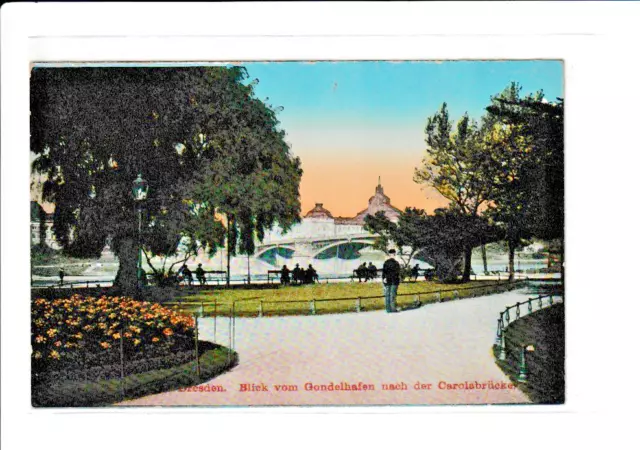 alte Postkarte Dresden - Blick vom Gondelhafen nach der Carolabrücke von 1911