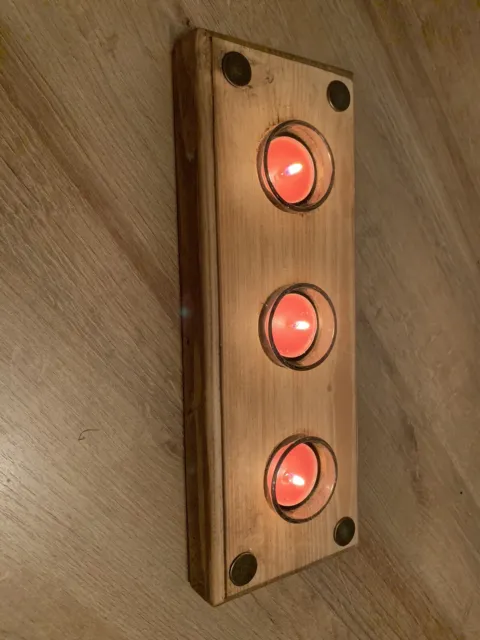 Rustic Chunky Wooden 3 Tea Light Holder Lovely Gift Handmade Recycled 🪵 RedWood