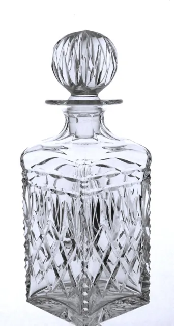 Vintage Heavy Lead Crystal Cut Glass Square Whisky Decanter  - 27cm, 1.8kg