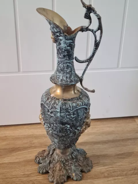 Antique Solid Brass Ornate Jug Stunning 18 Inch Tall - Pretty Coloured Item