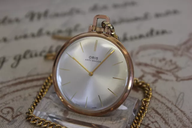 Schöne ORIS ANTI SHOCK Frackuhr Taschenuhr mit Kette Gold Double pocket watch