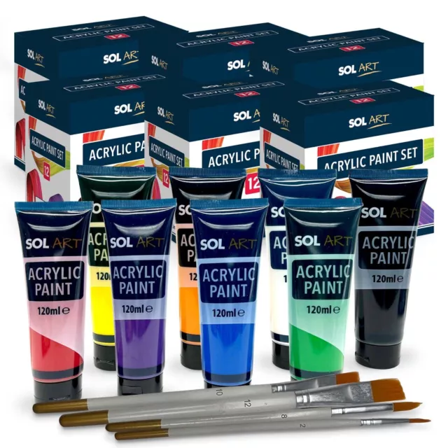 16-24 Röhren Acrylfarbe 120ml + 8-12 Künstler Pinsel Set verschiedene Farben Kunst