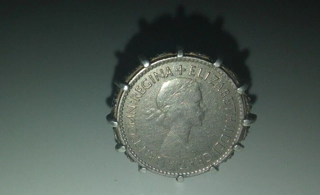 Anello argento con moneta 1953  regina elisabetta II 