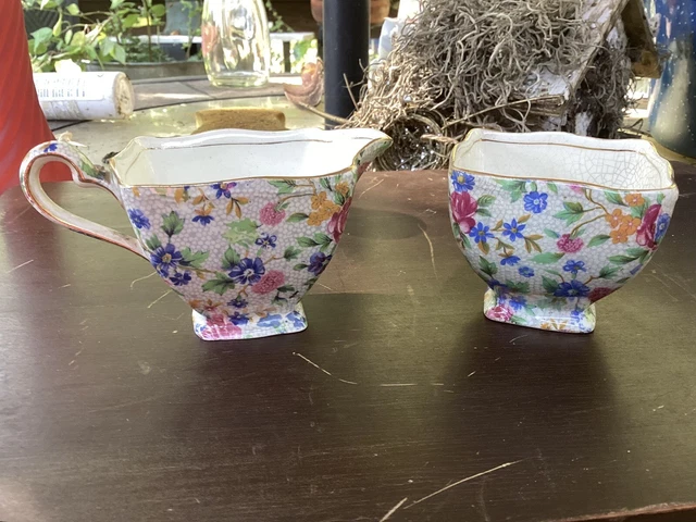 Vintage Royal Winton Grimwades England Old Cottage Chintz Creamer & Sugar Set