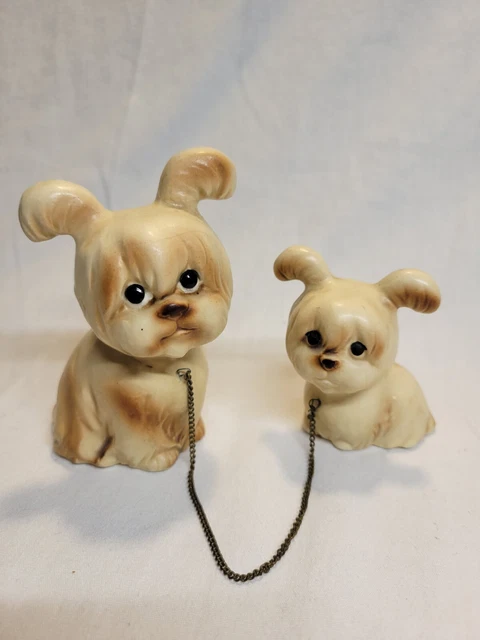 Shih Tzu Figurines RARE SET  vtg Japan 1950s anthropomorphic Mom and pup pigtail